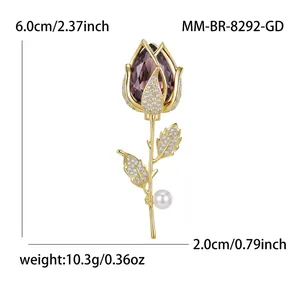 Detailed size and weight specifications for the elegant tulip brooch with cubic zirconia.