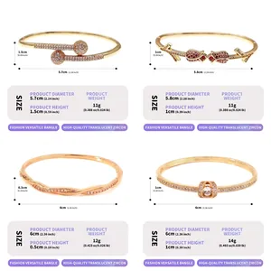 Detail view of luxury zircon bangles with product diameter and height info.