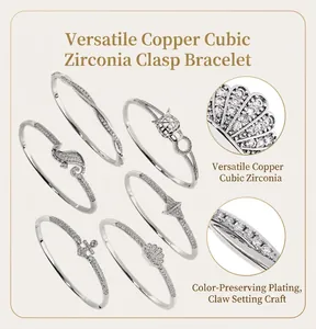 Detailed view of copper zircon bangles featuring leopard and shell designs with claw setting