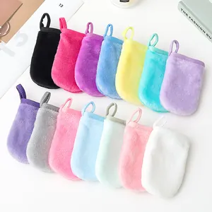 Bunte Flanell-Abschminkhandschuhe für sanfte Gesichtsreinigung und Make-up-Entfernung