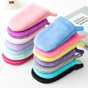 Bunte Flanell-Abschminkhandschuhe mit weicher Mikrofaserstruktur und Aufhängeschlaufen