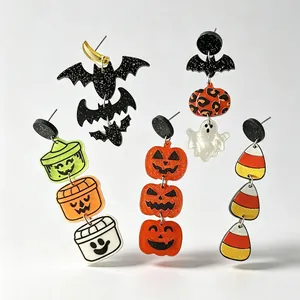 Acrylic Halloween Dangle Earrings Oversized Gothic Pumpkin Bat Ghost Candy Corn Party Jewelry For Women