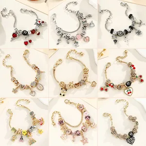 Bracelet Charm DIY Femme Alliage Zinc Zircone Émail Chaîne Serpent Léopard Cœur Pendentif Bijoux Mode Cadeau Personnalité Styling