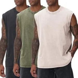 Herren Vintage Baumwolle ärmellose Muskel-Shirts in Schwarz Grün und Beige drei Farben