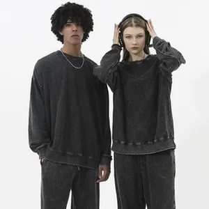 Vintage-Set aus anthrazitgrauem Oversized-Sweatshirt und Jogginghose mit Acid-Wash-Effekt