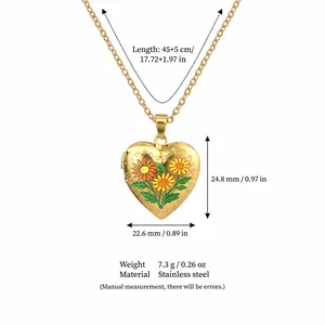 Gouden hart medaillon ketting met emaille bloemen en details over de maatvoering