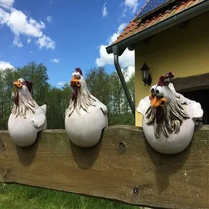 Handcrafted funny resin chicken fence decor ornaments for garden courtyard decoration