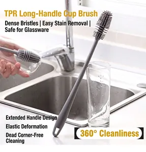 Close-up detail of dense TPR bristles on a long-handled silicone cup cleaning brush