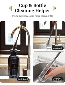 Detail view showing multi-functional cleaning brush for bottles, cups, and baby bottles