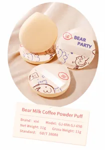 Close-up of soft xixi Bear Party marshmallow makeup puffs with cute illustrations