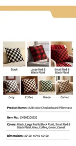 Detail view of various checkerboard plush pillowcase colors and size specifications.