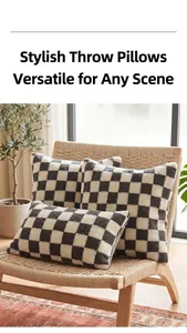 Sherpa checkerboard throw pillow covers displayed on a woven chair in a bright room