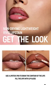 Detail-Tutorial für die Anwendung von 2-in-1-Lippenkonturenstift und Lipgloss-Set.