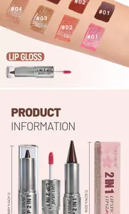 Detailansicht des SAM SUGAR 2-in-1 Lippenprodukts mit Farbmustern und Maßen