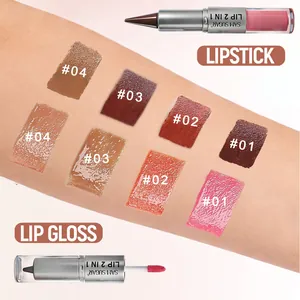 SAM SUGAR 2-in-1 Lippenstift und Lipgloss Set mit vier lebhaften Farben auf dem Arm