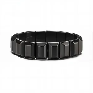 Black hematite magnetic therapy elastic bracelet featuring rectangular faceted beads