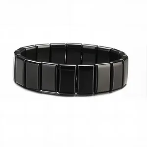 Minimalist polished black hematite magnetic stretch bead bracelet for men and women