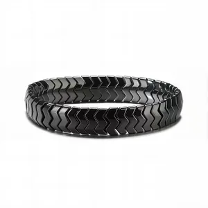 Black magnetic hematite chevron bead elastic stretch bracelet for yoga and meditation