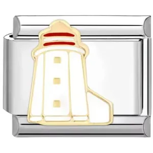 Italienischer Link-Charm mit Leuchtturm-Motiv aus Emaille für DIY-Armbänder.