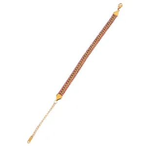 Gold plated stainless steel curb chain bracelet with pink rhinestones for women