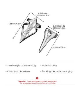 Detailed size and weight specifications of silver geometric alloy nail rings for women