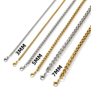 Stainless steel wheat dragon bone chain bracelets in gold and silver, 3mm to 7mm widths