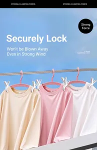 Close-up detail of heavy-duty windproof plastic laundry clips securing clothes on a hanger
