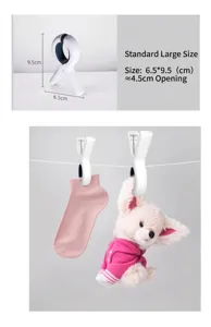 Detailed dimension and usage demonstration of large white windproof laundry clips