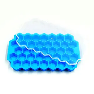 Stampo per cubetti di ghiaccio in silicone blu a 37 celle con coperchio trasparente