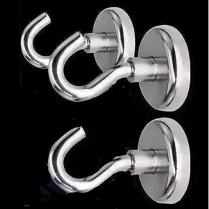 Strong Magnetic Metal Hooks Heavy Duty Neodymium Magnet Wall Hooks For Refrigerator Grill Kitchen Office Silver Single Hook