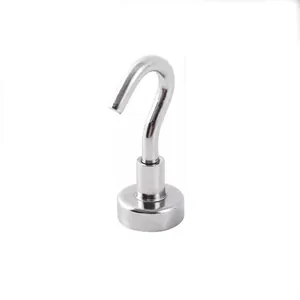Polished silver heavy duty metallic magnetic hook with circular base for home storage