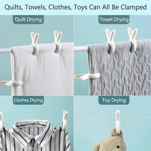 Strong windproof non-marking plastic quilt clips for laundry drying and sheet fixing.