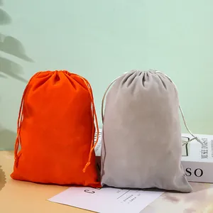 Pochettes de luxe en velours orange et gris avec cordon pour bijoux et cadeaux