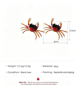 Oversized realistic alloy crab stud earrings for ocean beach holiday fashion jewelry
