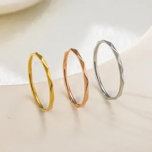 Minimalist Stainless Steel Faceted Geometric Ring For Women Thin Wave Stackable Band Gold Silver Rose Gold Fashion Jewelry