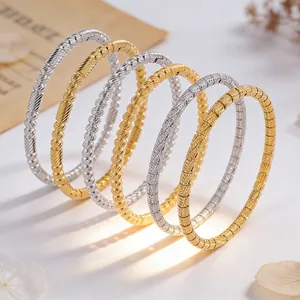 Stainless Steel Bamboo Joint Round Bead Bangle Bracelet For Women Gold Silver Plated Spiral Texture Elegant Jewelry Gift