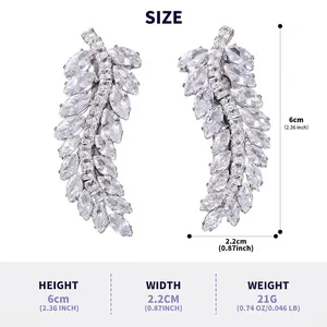 Detail view showing measurements and weight for leaf-shaped cubic zirconia hair clip