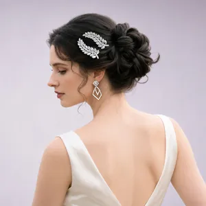 Luxury Leaf Zircon Hair Clip Copper Gold Silver Plated Rhinestone Bridal Wedding Hair Accessories For Women Party Hairpin