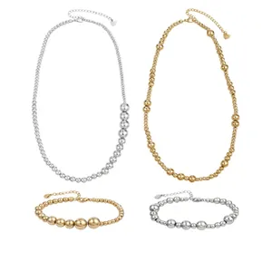 Set di collane e bracciali in acciaio al titanio con finitura oro e argento