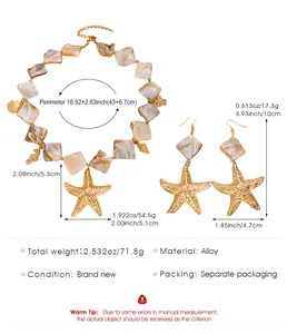 Vintage bohemian starfish necklace and earrings set with detailed size measurements