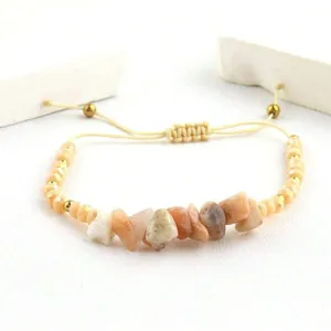 Bracelet tissé à la main avec perles de pierre naturelle et cordon de serrage réglable