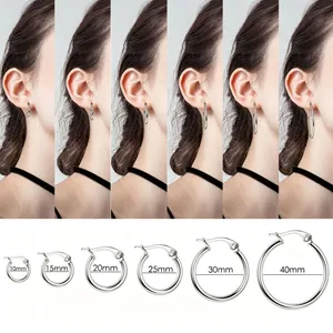 Silver minimalist polished hoop earrings set available in sizes 10mm up to 40mm diameter