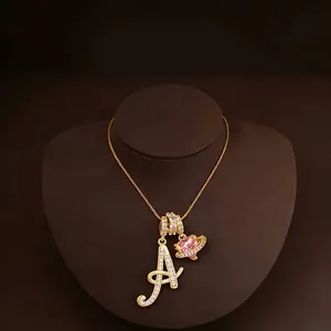 Luxury Copper Zirconia Initial Letter Necklace For Women With Pink Heart Planet Saturn Pendant Gold Silver Fashion Jewelry