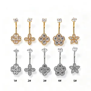 Détails des piercings de nombril en acier 316L avec motifs de fleurs et d'étoiles en zircon