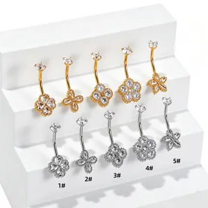 Piercing de Nombril en Acier Inoxydable 316L Zirconia Tournesol Étoile Fileté à l'Intérieur Bijoux de Mode pour Femme
