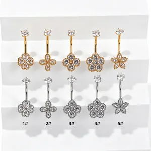 Collection de piercings de nombril en acier 316L avec motifs fleurs et étoiles