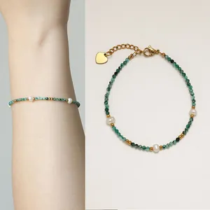 Bracciale in Acciaio al Titanio Placcato Oro 18K Con Pietra Naturale Perla d'Acqua Dolce Gioielli Minimalisti Regolabili Per Donna Ciondolo a Cuore