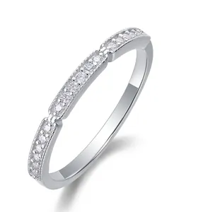 Detailed view of S925 silver ring featuring micro-pave moissanite stones