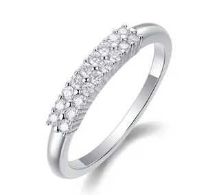 Detailed view of S925 sterling silver ring with double row micro-pave moissanite