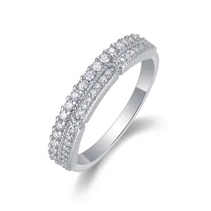 Macro view showing the intricate pavé moissanite setting on this S925 silver ring